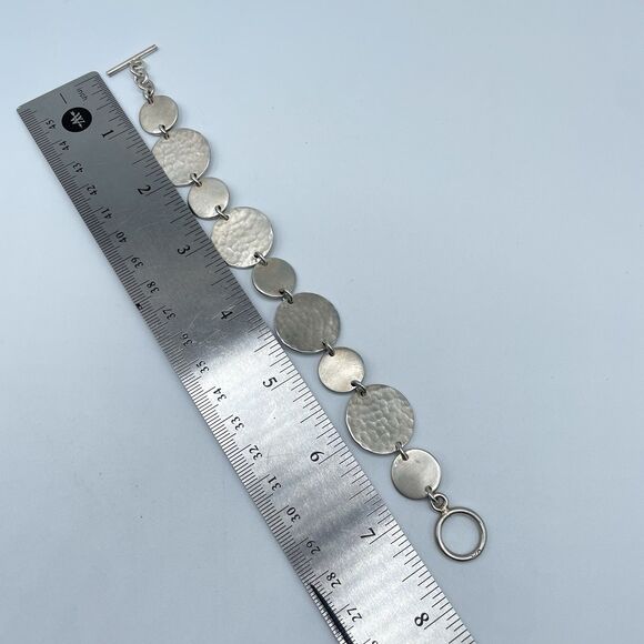 Vintage 925 Sterling Silver Disc Chain Bracelet Toggle Clasp Statement Boho - Picture 6 of 6